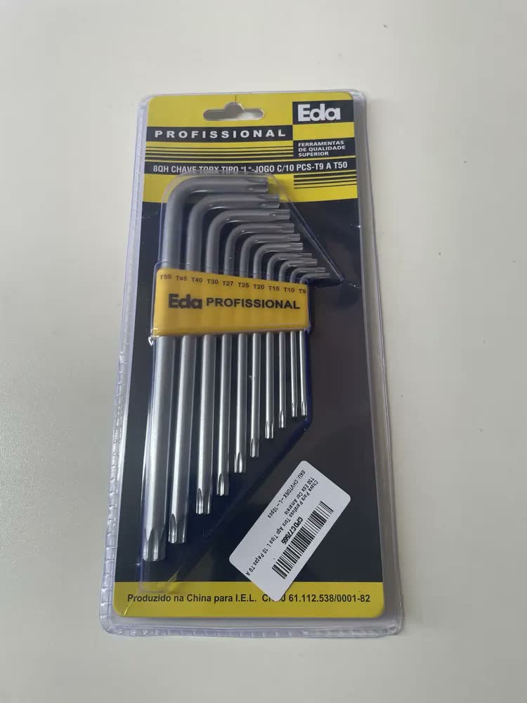 foto de Jogo Chave Torx L Aço Eda 10 Peças T9 a T50 Longa Amarelo