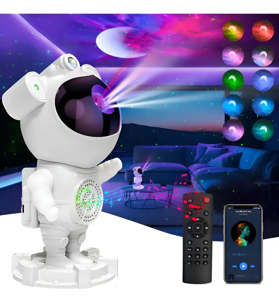 Projetor Astronauta Lua Galaxia Infantil Abajur Led Menino Cor da cúpula Preto Cor da estrutura Branco