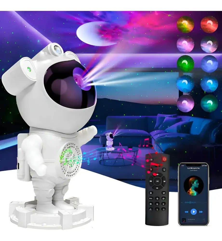 Projetor Astronauta Lua Galaxia Infantil Abajur Led Menino Cor da cúpula Preto Cor da estrutura Branco