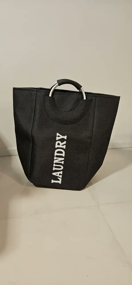 foto de Cesto de Roupa Suja Bege Momment Dobrável Alça Inox Lavanderia