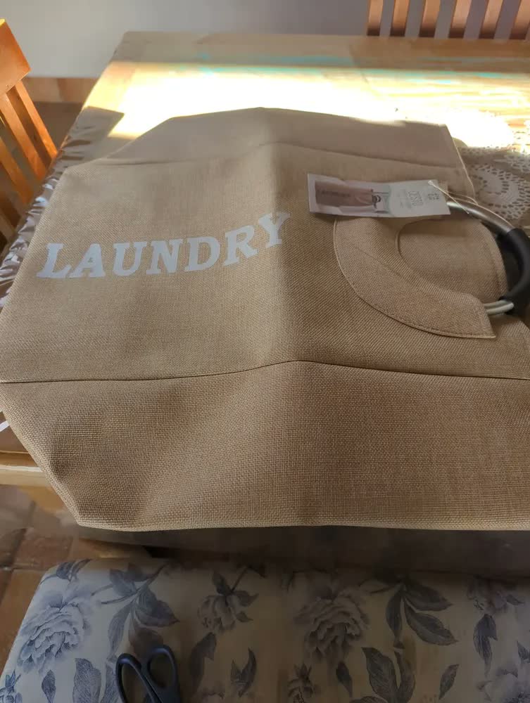 foto de Cesto de Roupa Suja Bege Momment Dobrável Alça Inox Lavanderia