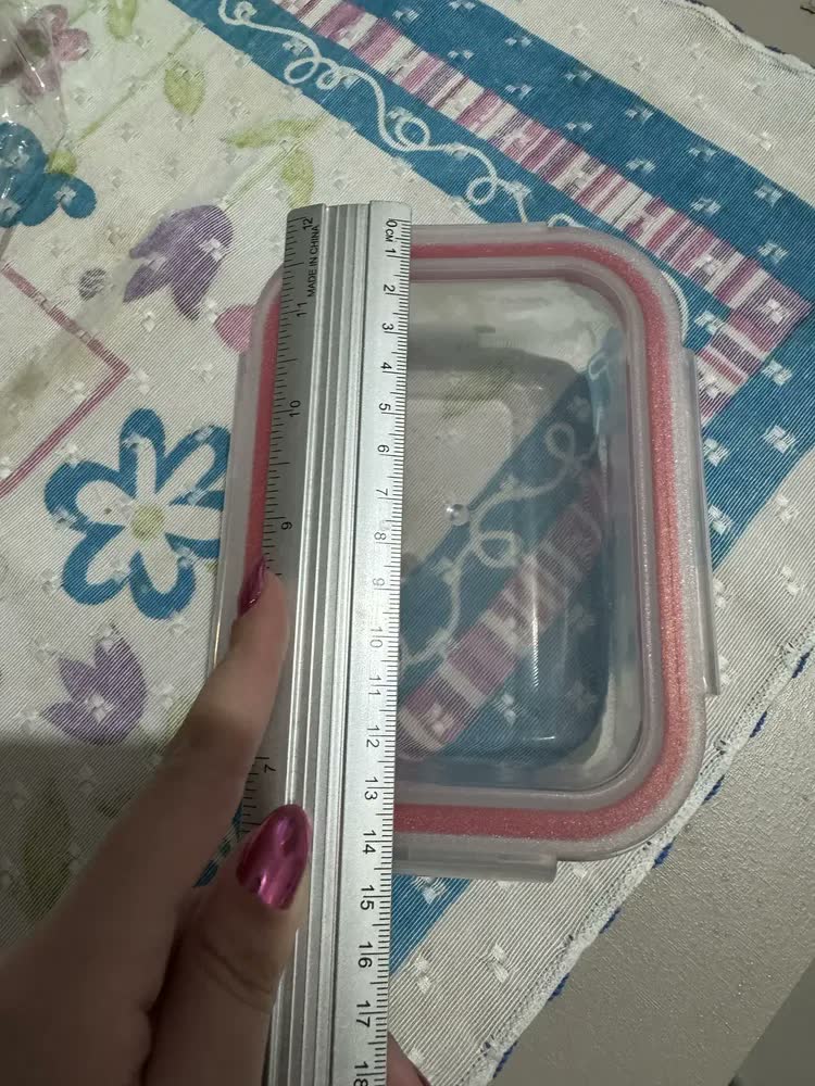 foto de Kit 10 Potes Vidro Hermético Retangular Marmita 370ml Freezer Vermelho U4home