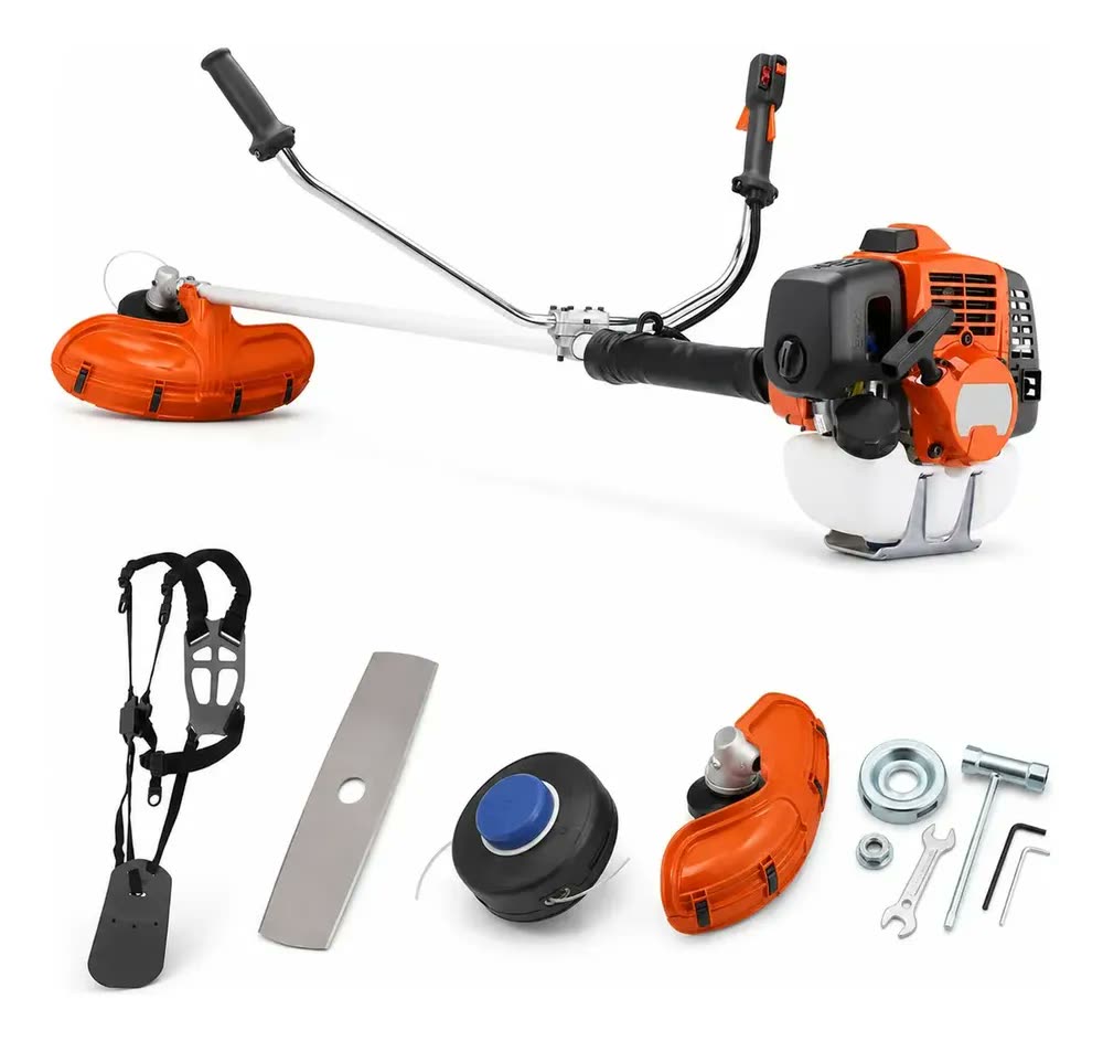 Roçadeira Husqvarna 143RS 41,5cc 2T Gasolina Profissional Lateral Com Cabeçote De Nylon Faca 2 Pontas E Cinturão