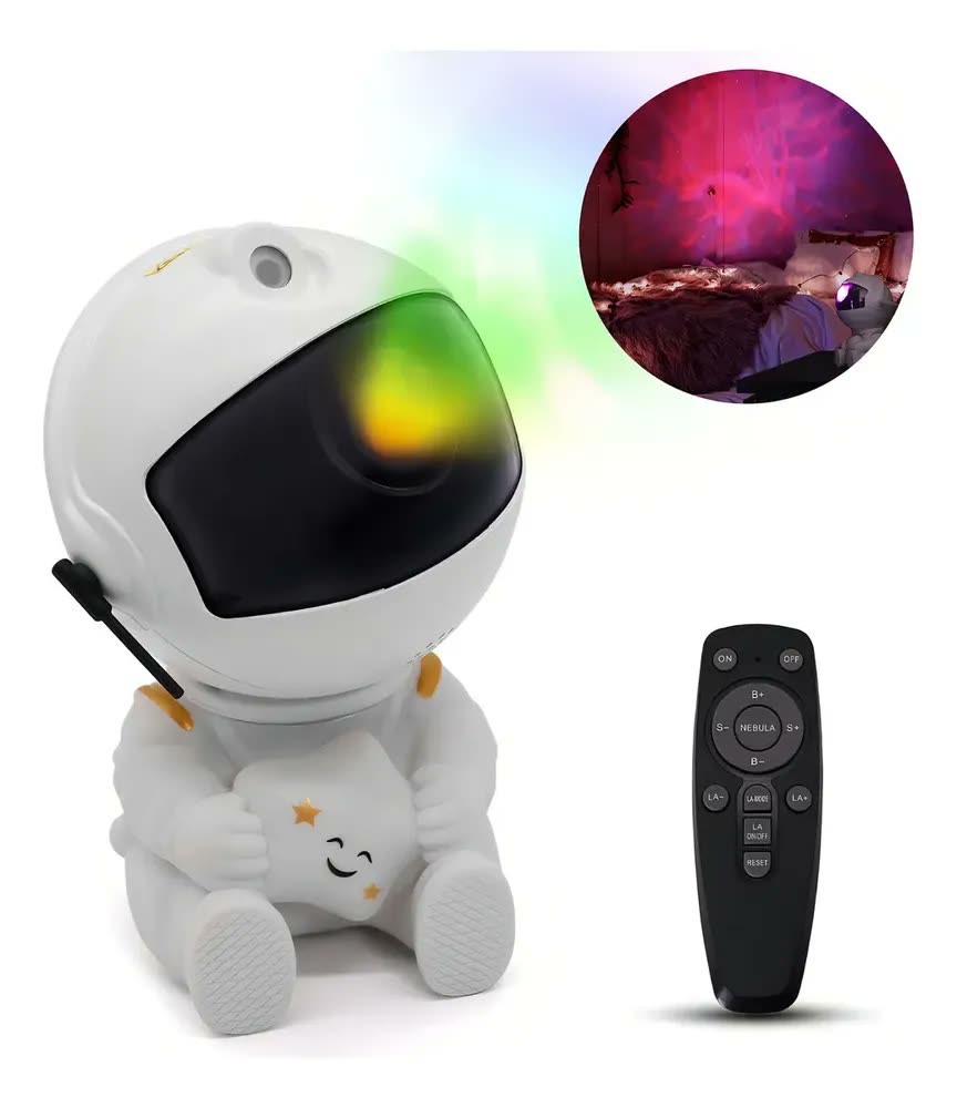 Projetor Astronauta de Galáxia e Estrelas LED Com Controle Remoto USB