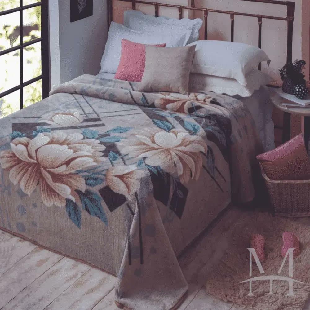 Cobertor Jolitex Ternille Kyor Kyör plus casal cor bege com design pristina de 220cm x 180cm