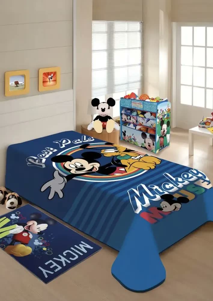 foto de Cobertor Solteiro Azul Jolitex Ternille Mickey 100% Poliéster