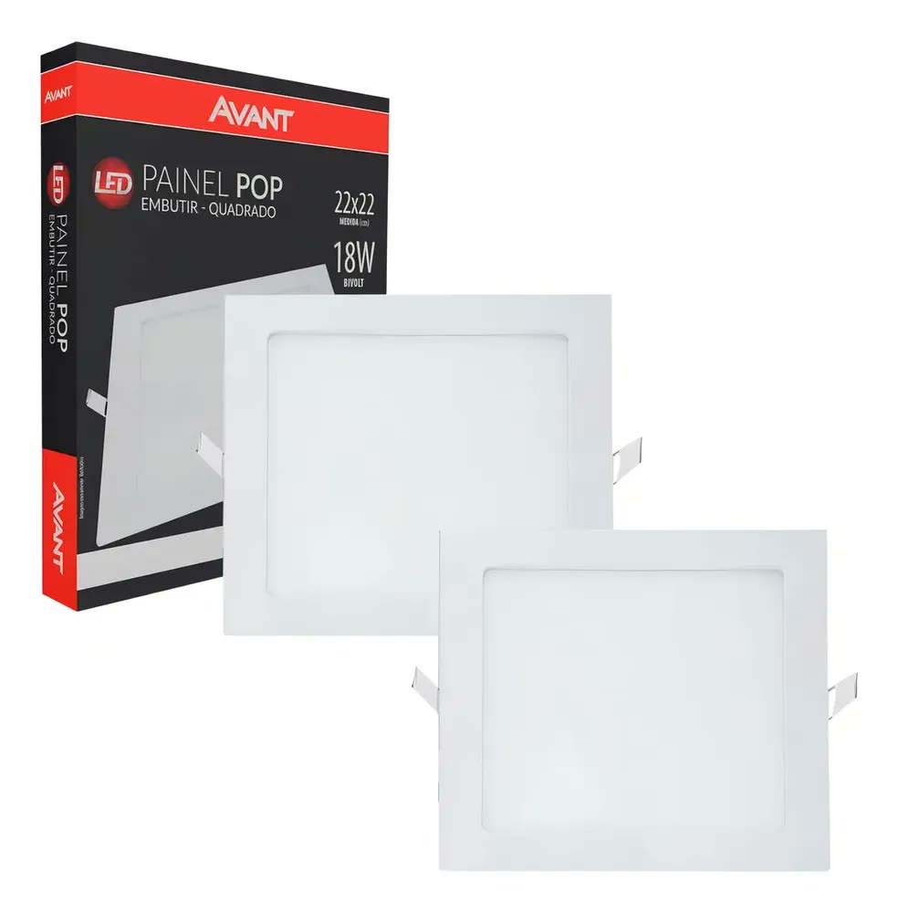 Kit 2 Painéis Plafon LED de Embutir Avant Pop 18W Quadrado Branco Frio 6500K