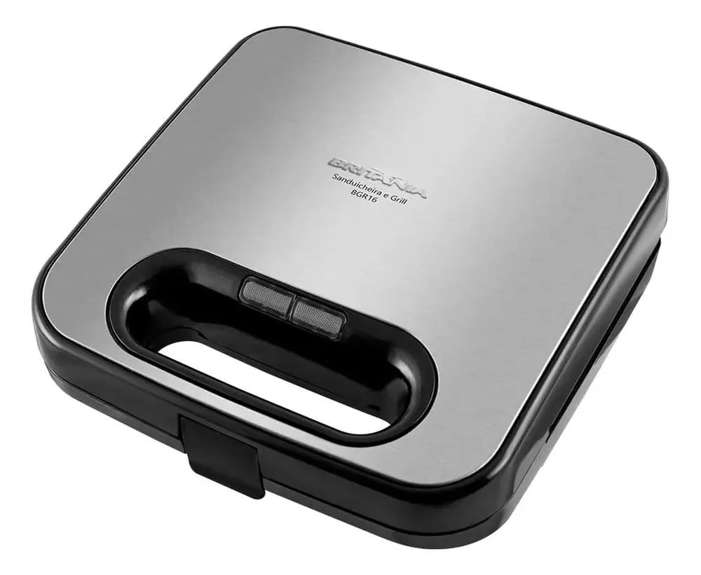 Sanduicheira E Grill Britânia Bgr16 2 Em 1 Redstone 750w Cor Preto e Prata