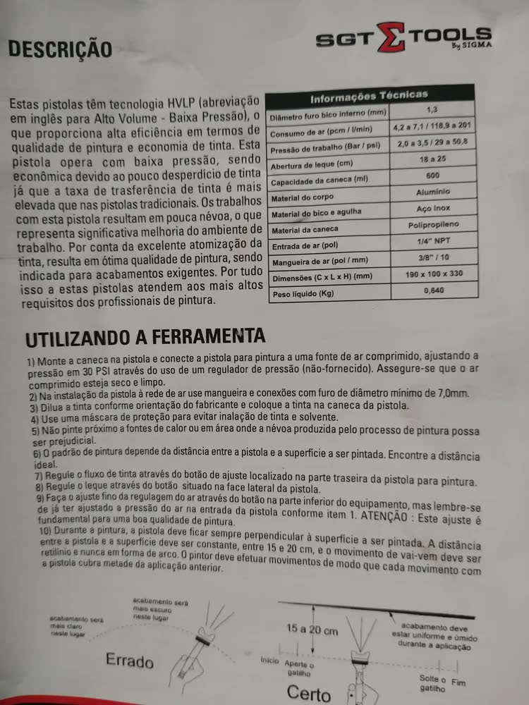 foto de Pistola De Pintura Pneumática Bico 1.3 600ml Sgt3011b
