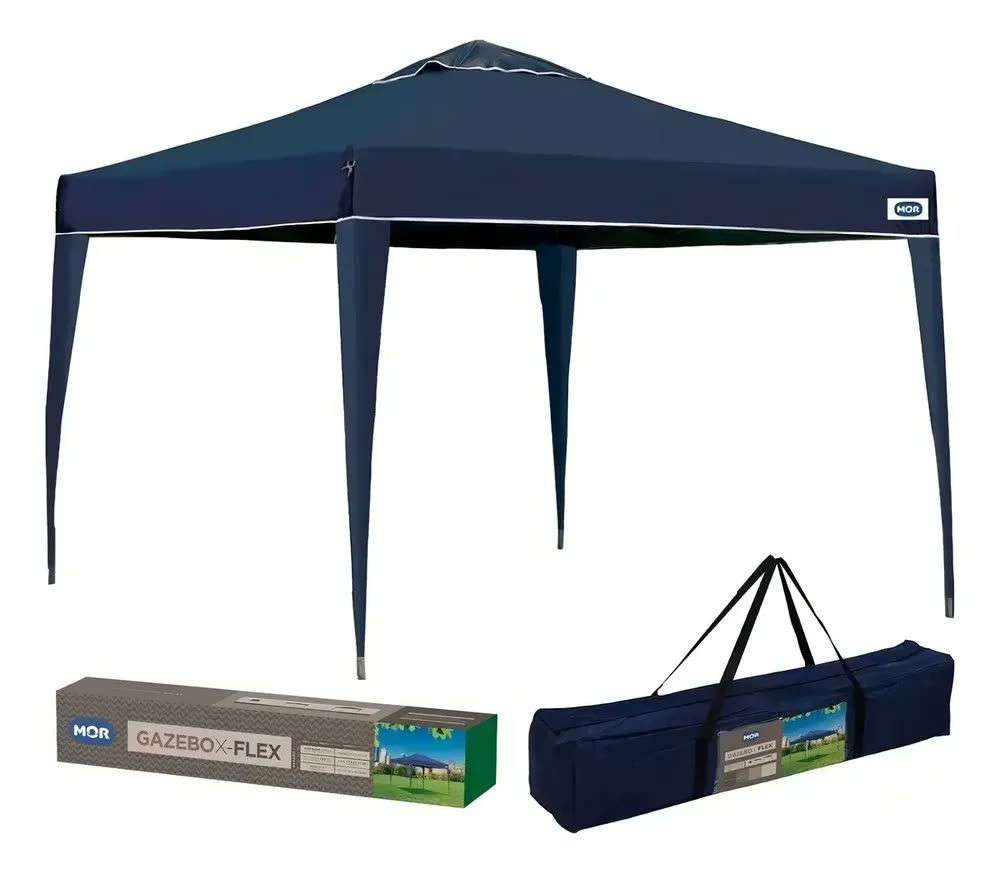 Gazebo Dobrável Mor 3x3 X-Flex Oxford 003531 Azul - Tenda Desmontável 3 Metros Estrutura Articulada Tendal Resistente Prático