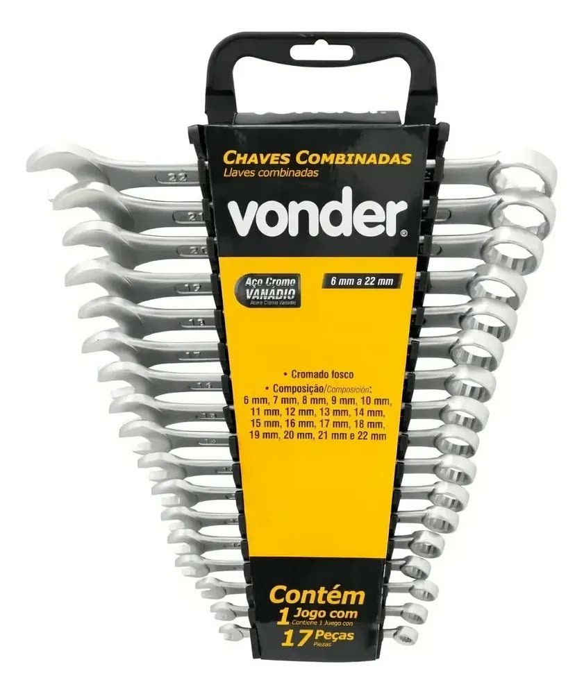 Jogo De Chaves Combinadas Uso Profissional 17 Peças 6 A 22 Mm CrV Vonder