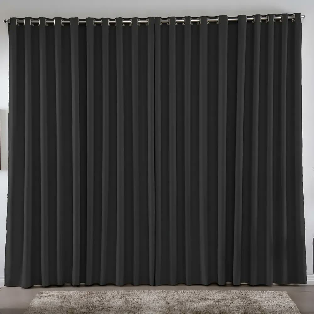 foto de Cortina 3,00x2,50 Metros Blackout Blecaute Preto Corta Luz Em Tecido Grosso Para Quarto E Sala Casa Laura Enxovais