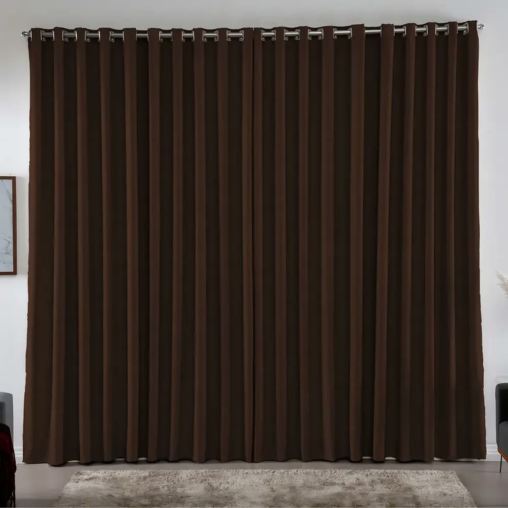foto de Cortina 3,00 X 2,50 Metros Blackout Blecaute Corta Luz em Tecido Grosso Para Quarto e Sala Casa Laura Enxovais Cor Marrom