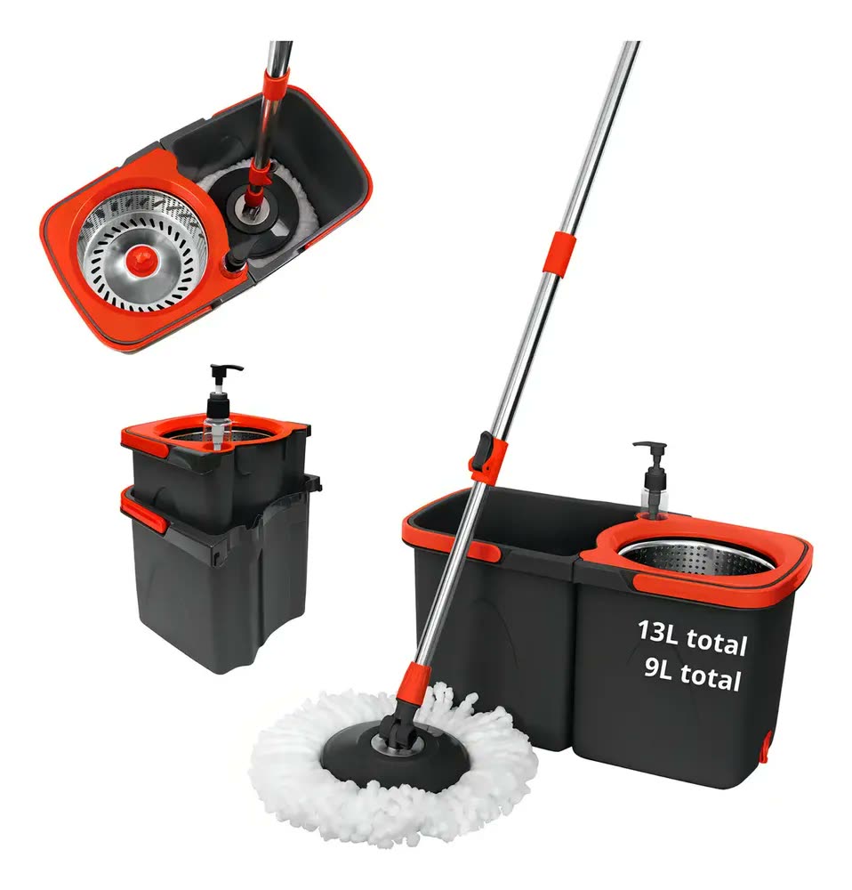 Mop Giratório Powermaid Desmontável Cesto Inox