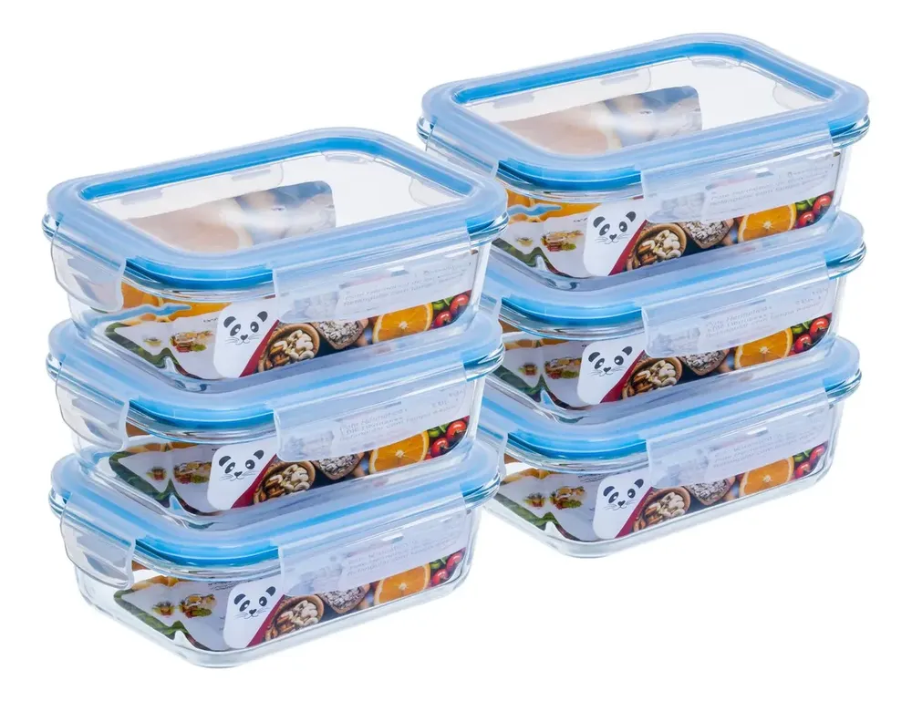 Conjunto 6 Pote Vidro Hermético Marmita Tampa Plástico 640ml