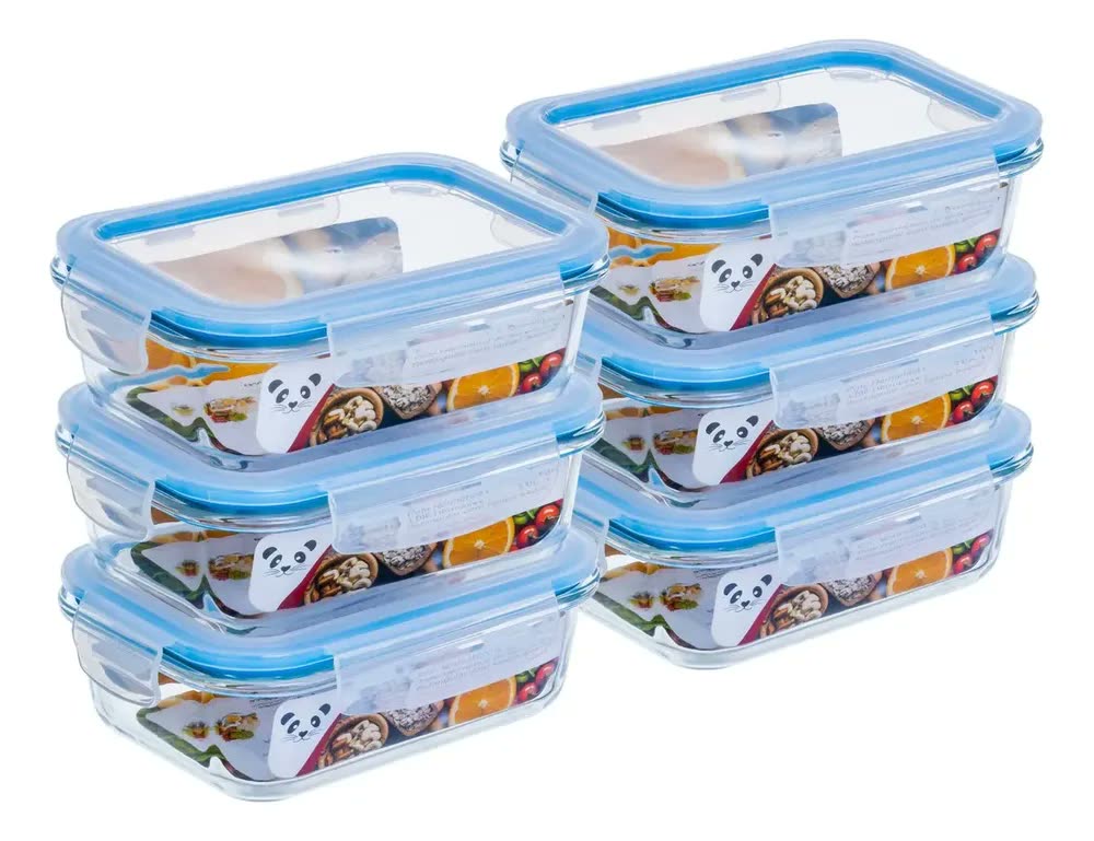 Conjunto 6 Pote Vidro Hermético Marmita Tampa Plástico 640ml