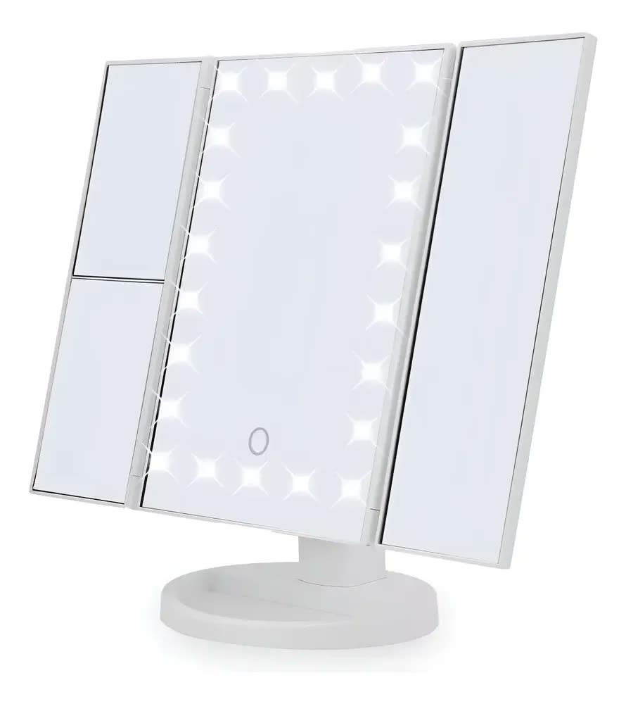foto de Espelho De Mesa 22 Led Com Aumento Para Maquiagem Giratório Cor Da Moldura Branco