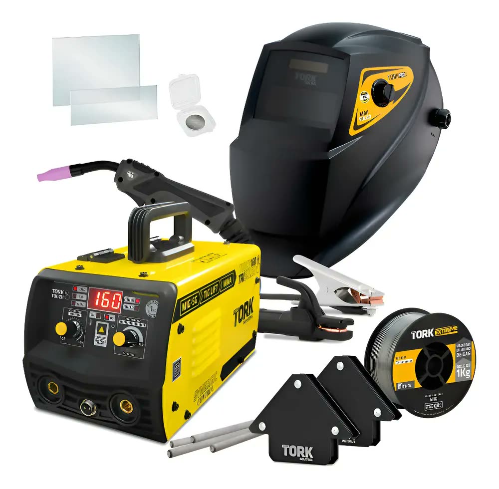 Maquina Solda Inversora Mig Super Tork 160A Sem Gás 3 em 1 Tig Eletrodo Amarelo/Preto
