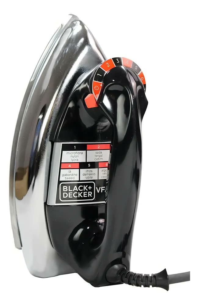 Ferro de Passar Black+Decker a Seco 1000W com Controle de Temperatura e Cabo Giratório