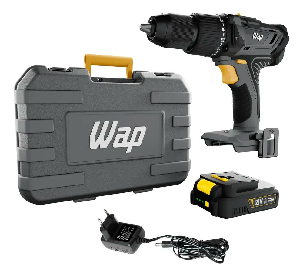 Parafusadeira E Furadeira De Impacto K21 ID03 Sem Fio Com Maleta Organizadora Bivolt WAP