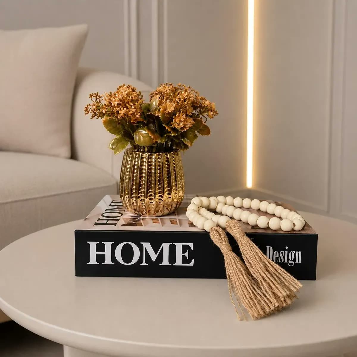 Decoração Sala Quarto Livro + Vaso Dourado + Enfeite Colar