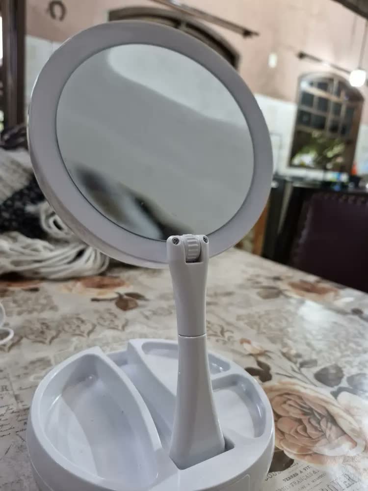 foto de Espelho LED Articulado Branco Aumento 1x 10x Maquiagem Dobrável