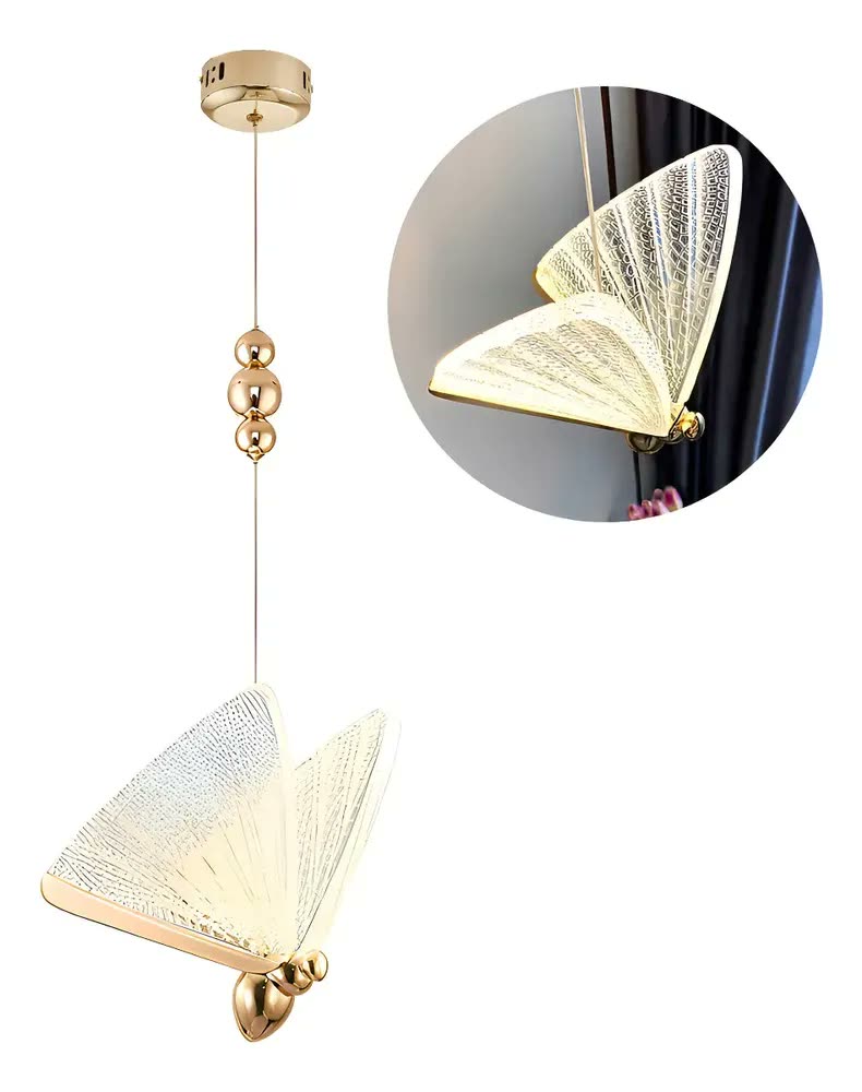 Luminária Pendente Led Borboleta Gold Moderno 3000k vlx