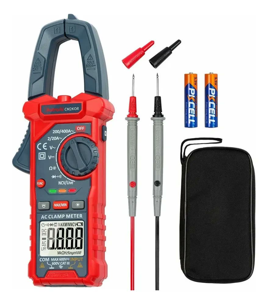 Alicate amperimetro digital AstroAI com pinça amperimétrica,2000,medidor de corrente e tensão,com seleção automática de faixa para tensão CA/CC,corrente CA,resistência,capacitância,continuidade