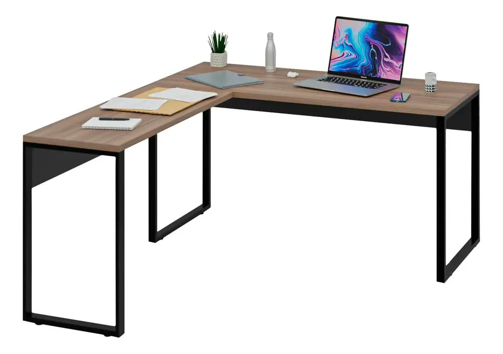 Mesa Escritório Em L Escrivaninha Office Industrial 150x150 Cor Nogal