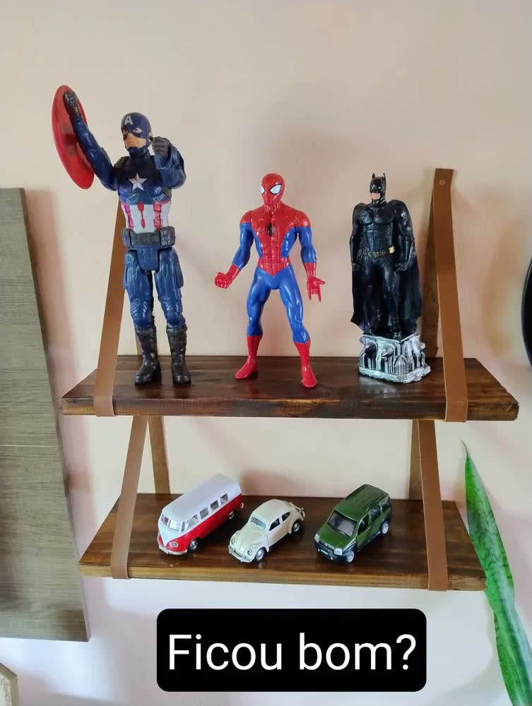 foto de Kit 2 Prateleira Suspensa Estante Suporte Alça De Couro 50cm
