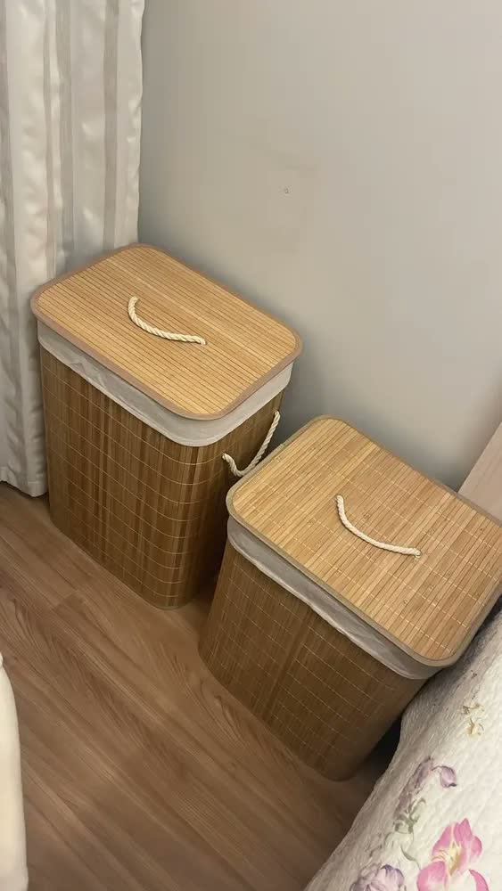 foto de Cesto Bambu T&E Bege 40x30x50cm Com Tampa Para Roupas Sujas 60L