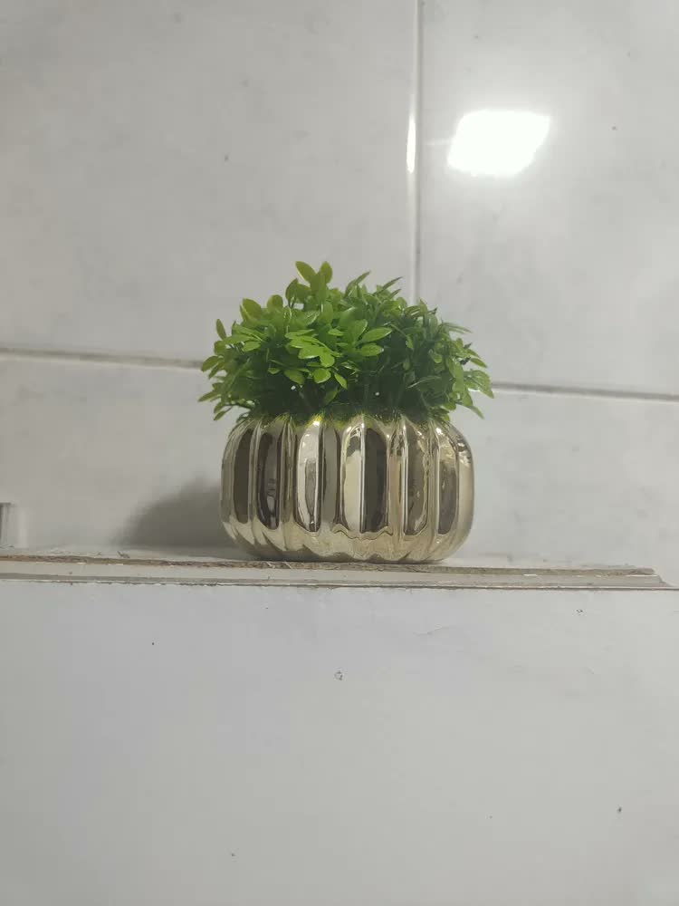 foto de Mini Vasinho Decoração Com Planta Artificial Porcelana 10cm