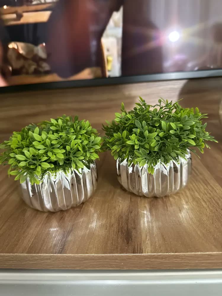 foto de Mini Vasinho Decoração Com Planta Artificial Porcelana 10cm