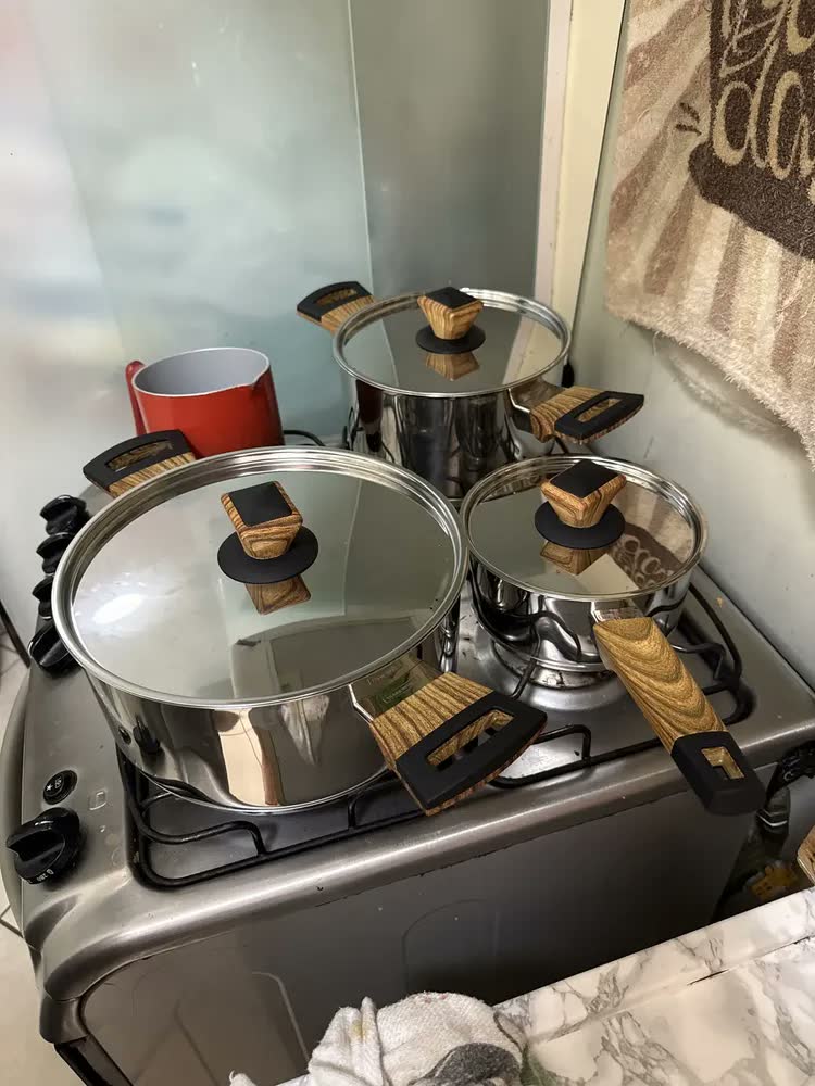 foto de Jogo De Panelas 4 Pç Tramontina Indução Inox Brava Baquelite