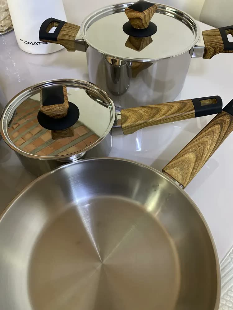 foto de Jogo De Panelas 4 Pç Tramontina Indução Inox Brava Baquelite