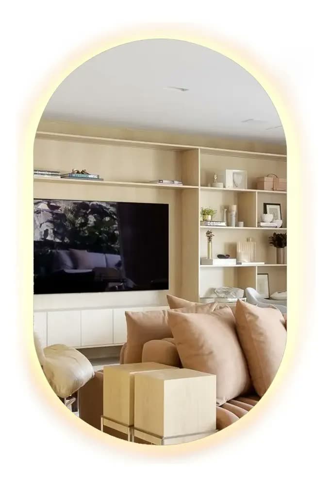 Espelho Decorativo Oval 80x50 Led Salão De Beleza Lapidado Moldura Branco Quente