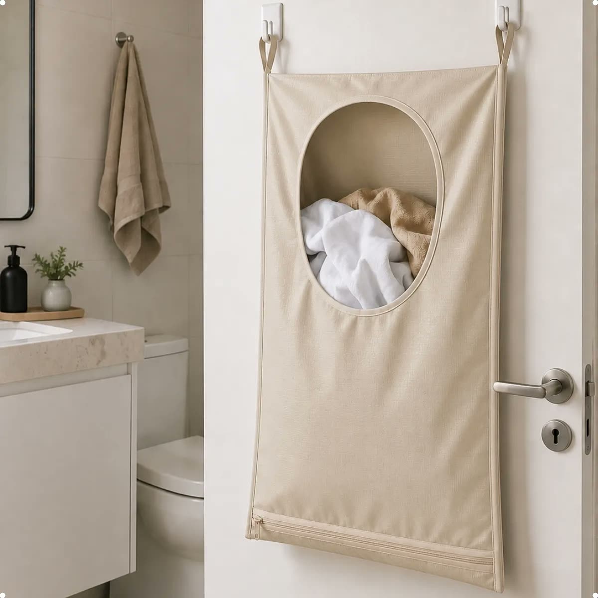 foto de Cesto Saco Roupa Suja De Pendurar Atrás Da Porta Com Zíper