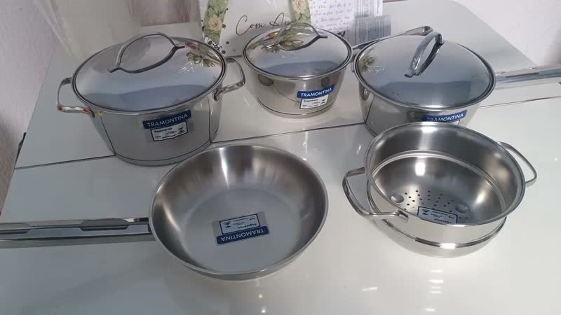 foto de Jogo de Panelas Tramontina Allegra em Aço Inox com Fundo Triplo 5 Peças