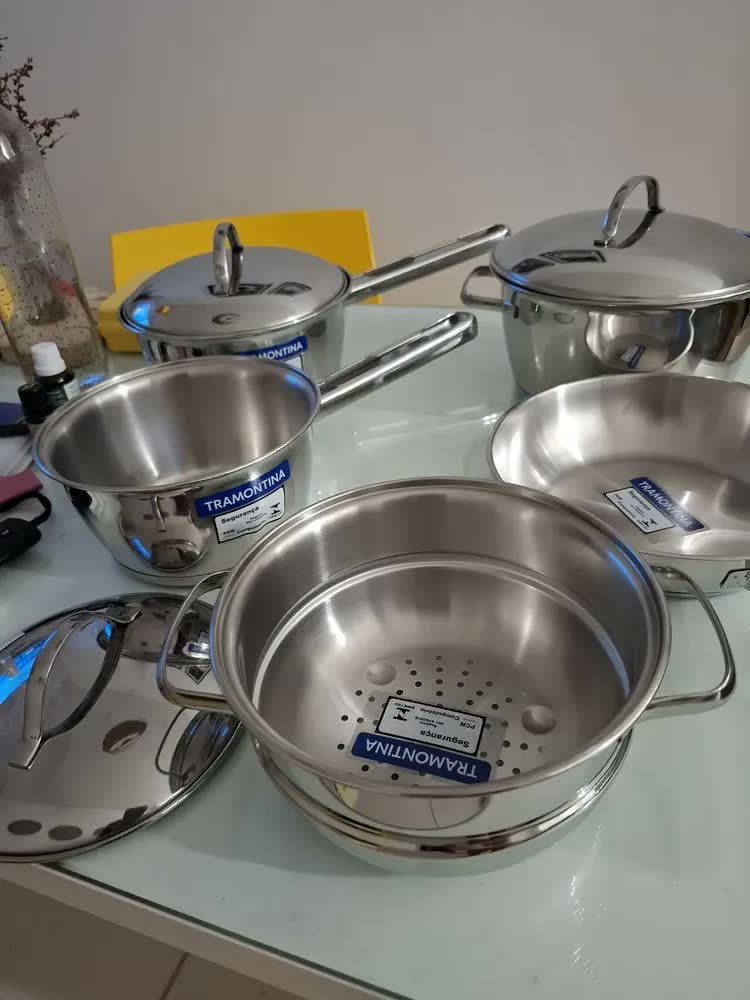 foto de Jogo de Panelas Tramontina Allegra em Aço Inox com Fundo Triplo 5 Peças