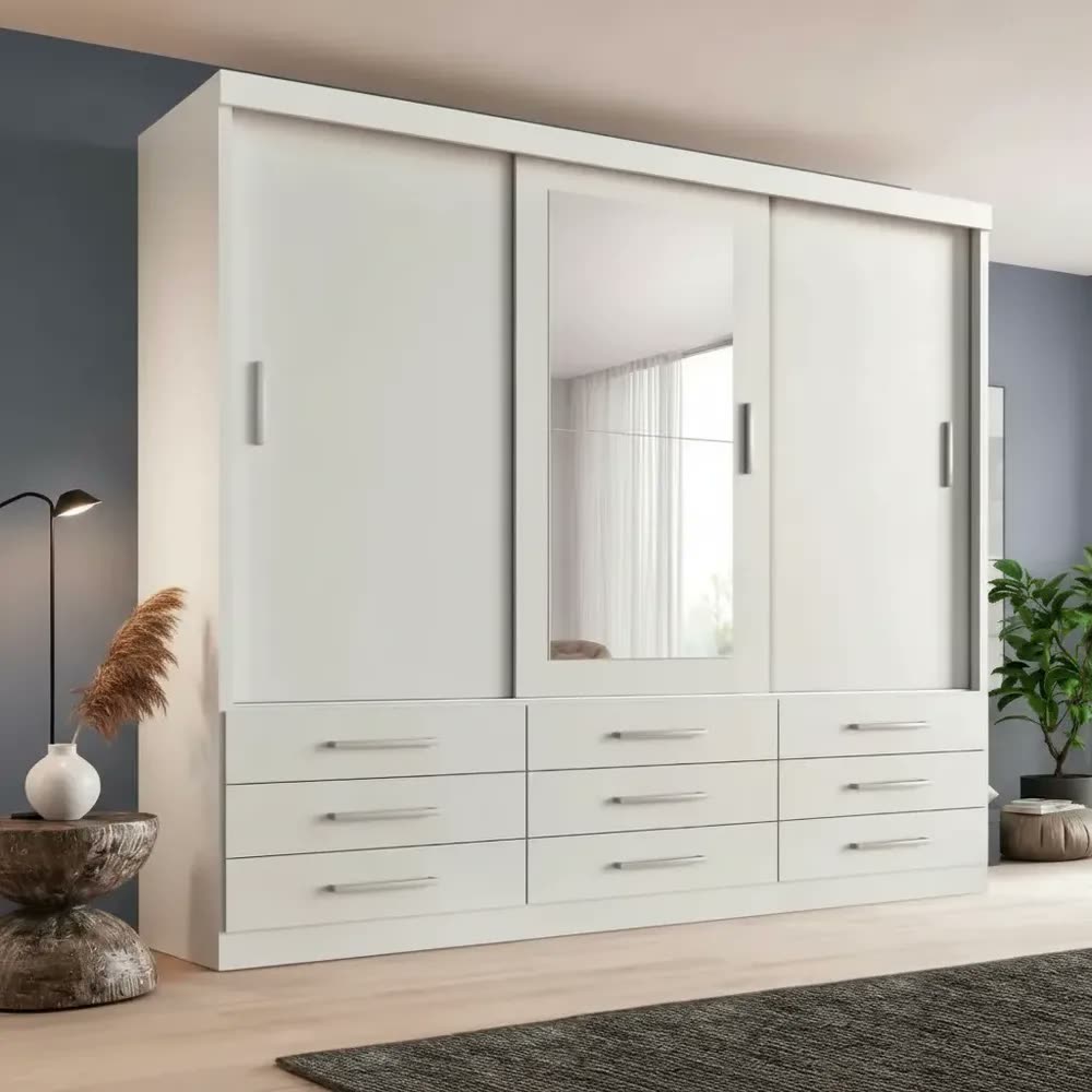 Guarda Roupa Casal Capri 3 Portas Correr 9 Gav C/ Espelho