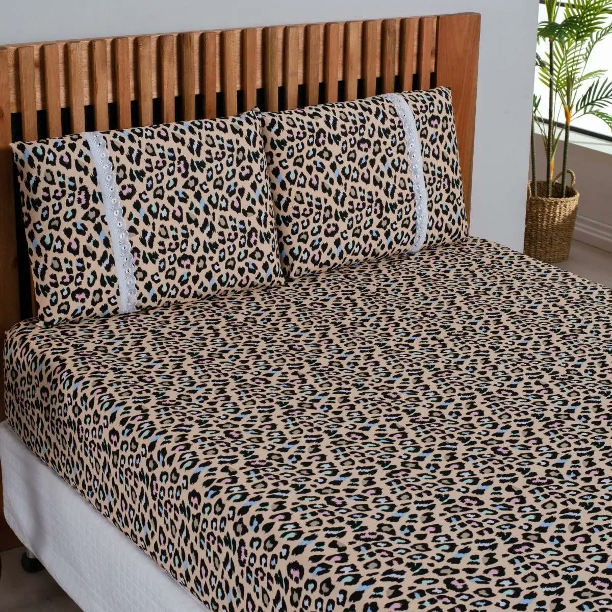 Lençol Queen Estampado Com Elástico E Fronhas Malha Algodão