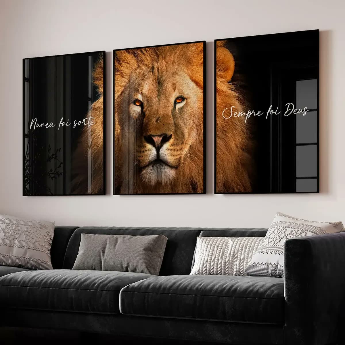 Quadro Decorativo Leão Nunca Foi Sorte Sempre Foi Deus Azul