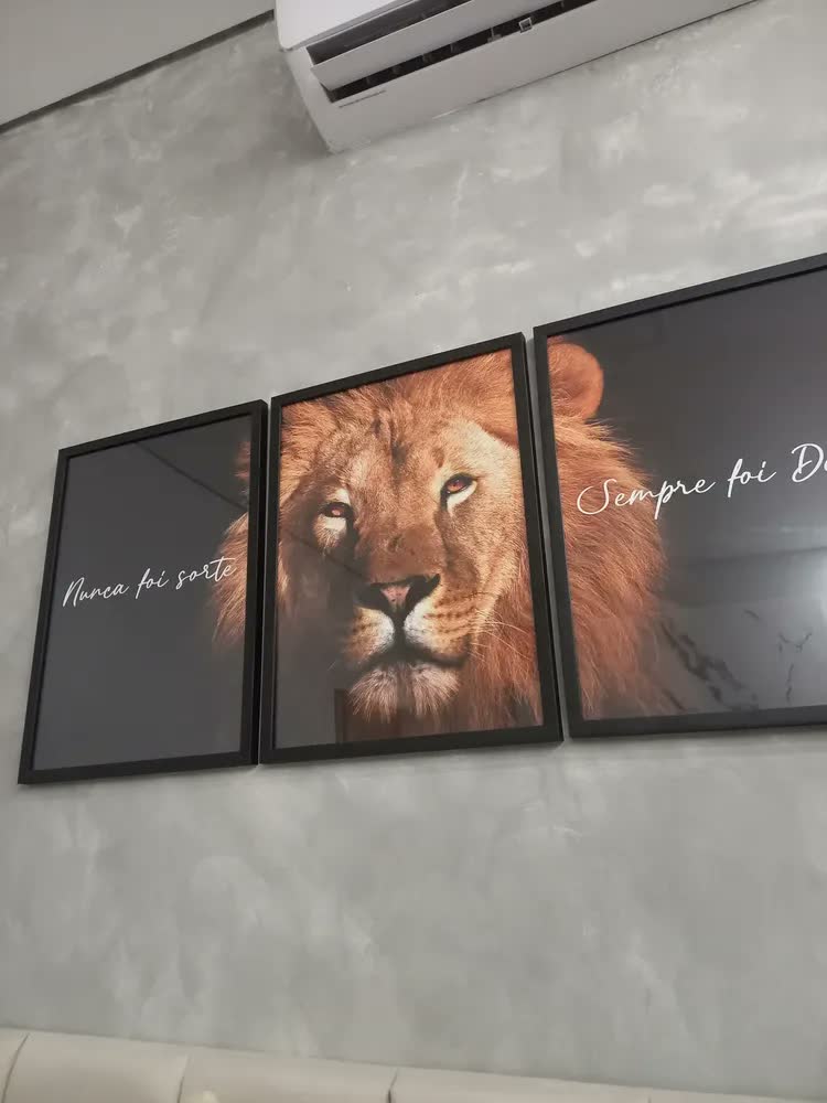 foto de Quadro Decorativo Leão Nunca Foi Sorte Sempre Foi Deus Vidro