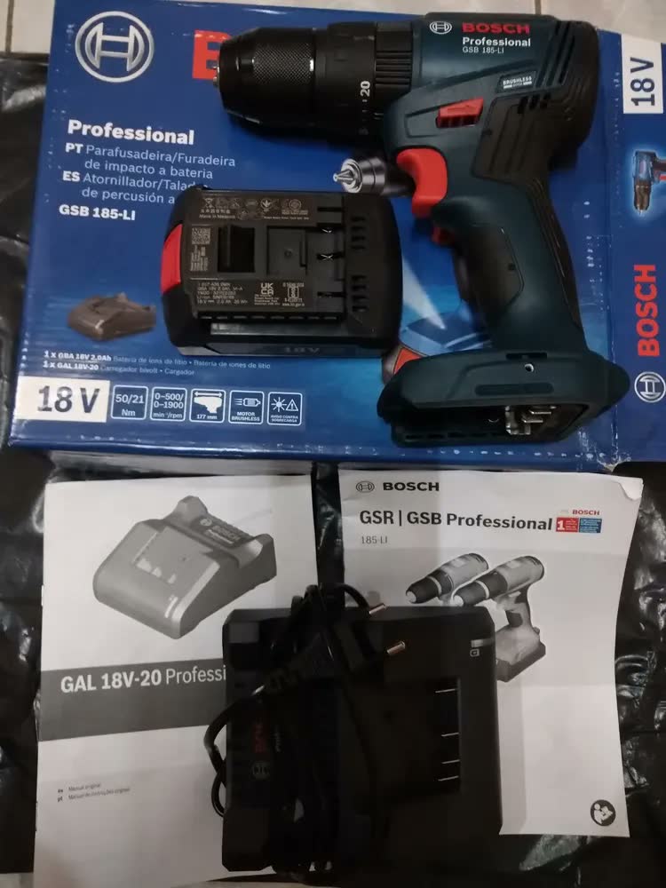 foto de Furadeira Parafusadeira Impacto Bosch S/ Fio Gsb185li-1 Bateria e Carregador