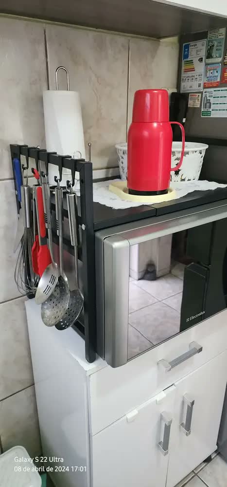 foto de Rack Metálico Multiuso Decoteam Ajustável Para Microondas Cor Preto