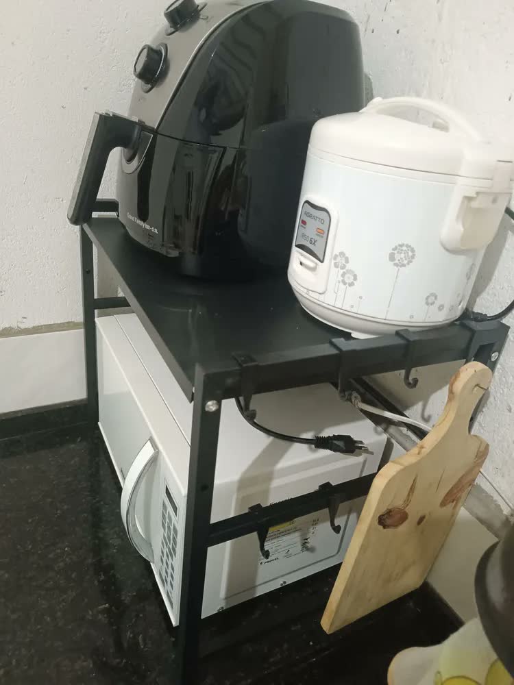 foto de Rack Metálico Multiuso Decoteam Ajustável Para Microondas Cor Preto