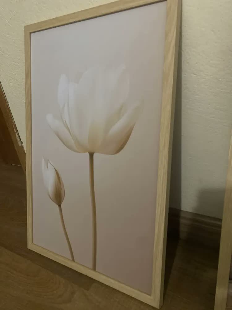 foto de Kit 3 Quadros Decorativos Abstrato Flores Bege Boho Moldura