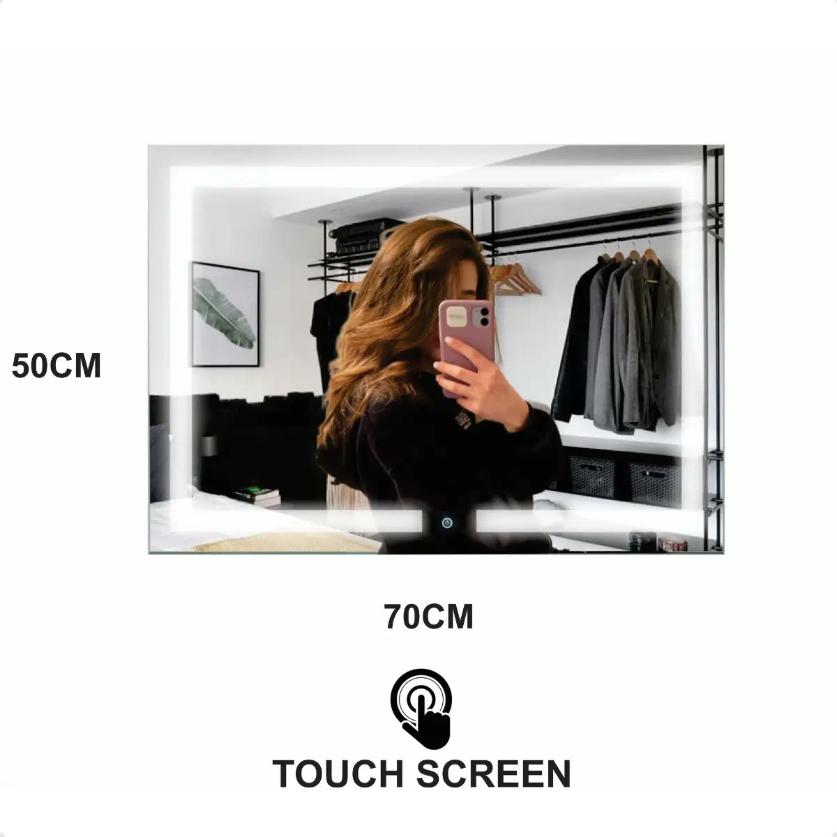 Espelho Led Maquiagem 50x70cm Iluminado Touch Screen