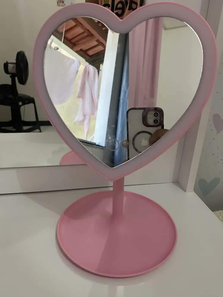 foto de Espelho LED Coração 70 LEDs Rosa Makeup Maquiagem