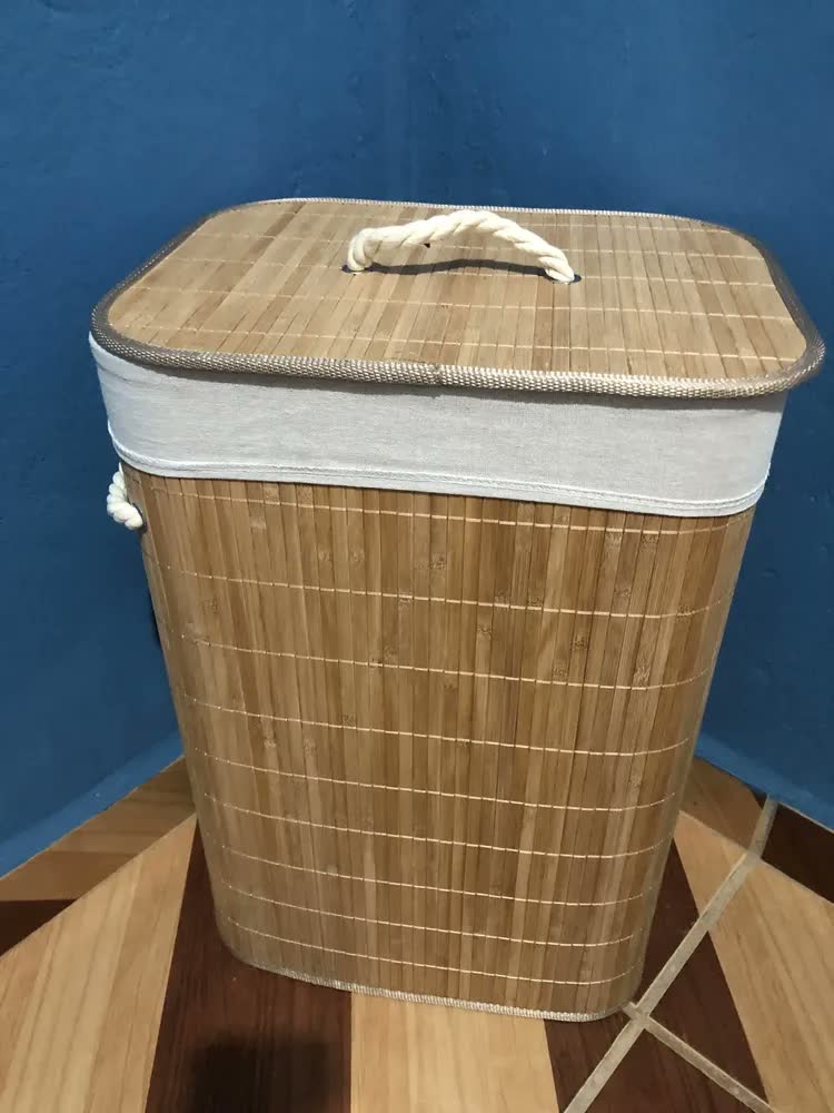 foto de Cesto Roupa Suja Bambu Olga Casa Retangular Bege 60 cm Dobrável